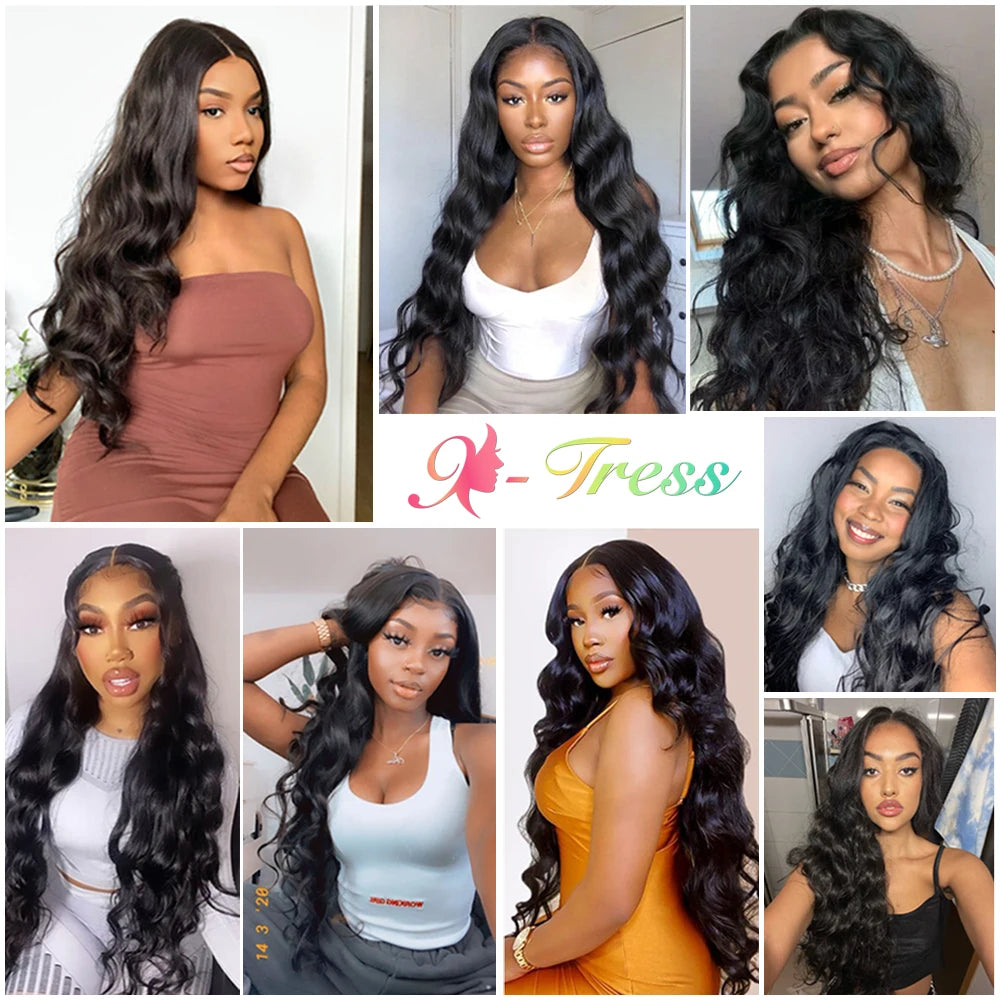 X-TRESS Synthetic Lace Front Wig for Black Women Black Color 32 Inch Long Body Wave Hair Lace Wigs with Baby Hair Heat Resistant