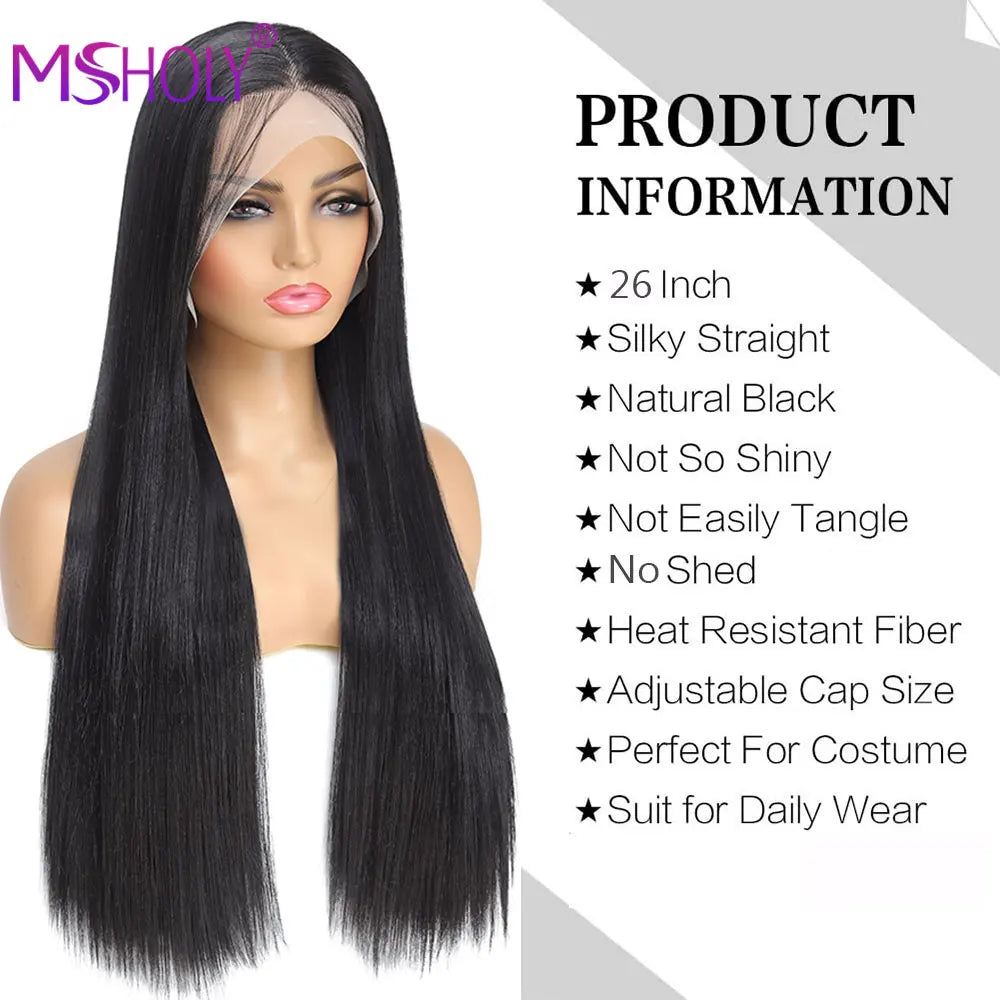 13x3 Straight Lace Front Wig Synthetic Lace Wigs High Quality Brown Glueless Synthetic Lace Frontal Wig Pre Plucked