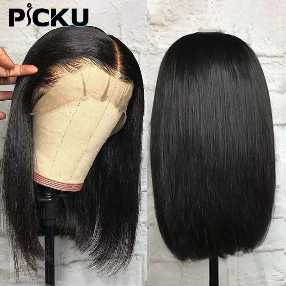 Sleek Bone Straight Transparent Lace Front Remy Human Hair Bob Pre plucked 13x4  Wig Unit