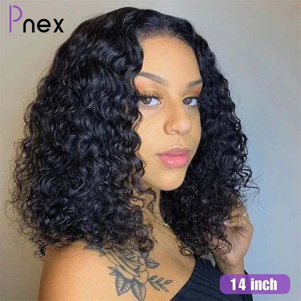 Glueless Short Curly Human Hair Bob Wig Water Lace Front Human Hair Wigs For Women Pre Plucked Peruvian 13x4 Lace Front Wig 180%