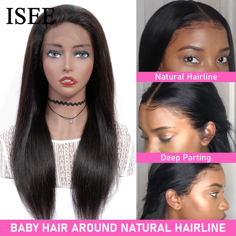 ISEE HAIR Brazilian Straight 13x4 Lace Front Human Hair Wig For Women Natural Hairline Pre-plucked 4x4 Lace Closure Wig On Sale