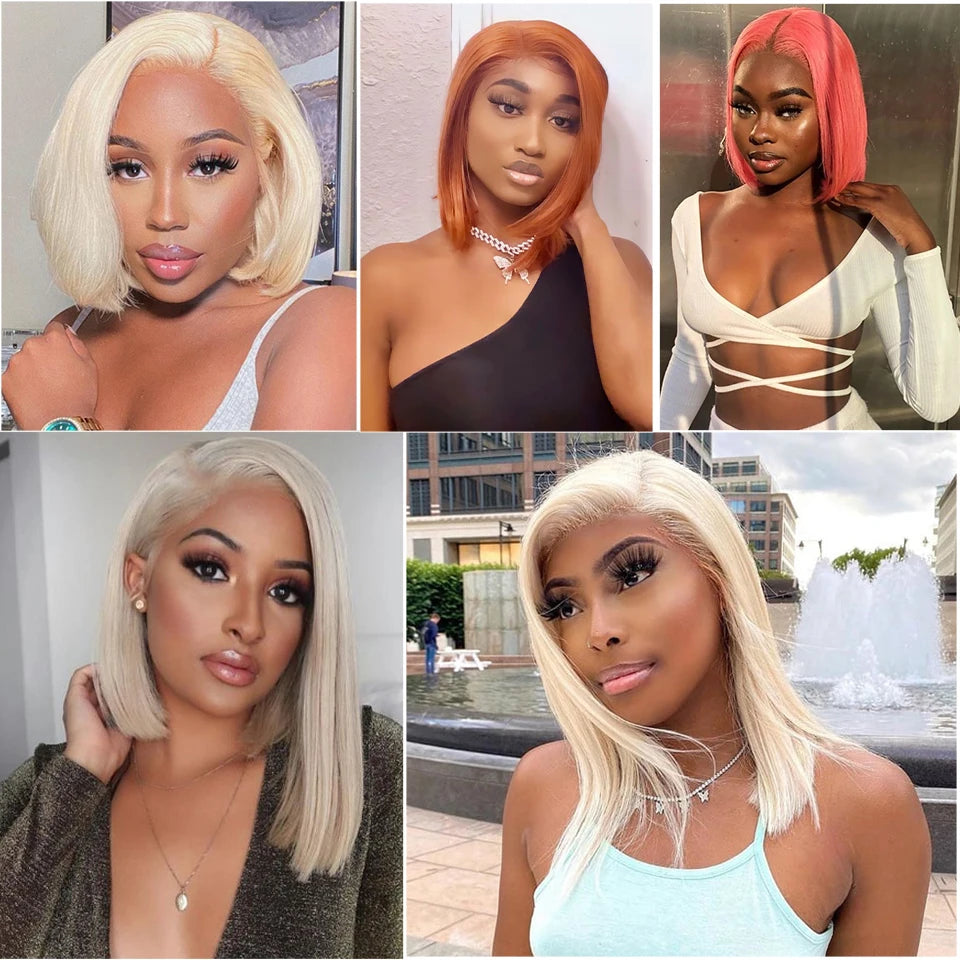 613 Blonde Short Lace Front Wig 13×4 HD Transparent Human Hair Lace Frontal Wigs for Women Pre Plucked Blonde Bob Human Hair Wig