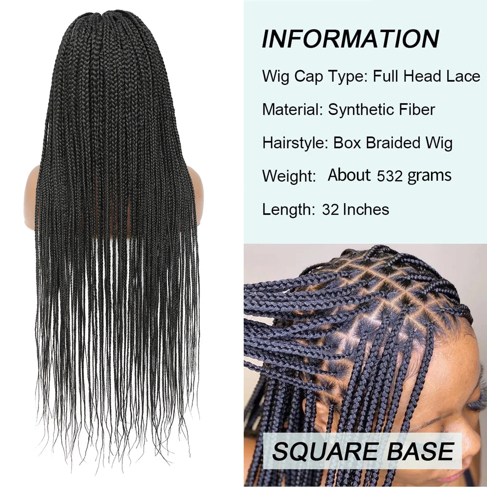 X-TRESS 32" Full Lace Front Box Braided Synthetic Wigs Knotless Cornrow Braids Black Lace Frontal Wigs With Baby Hair for Women