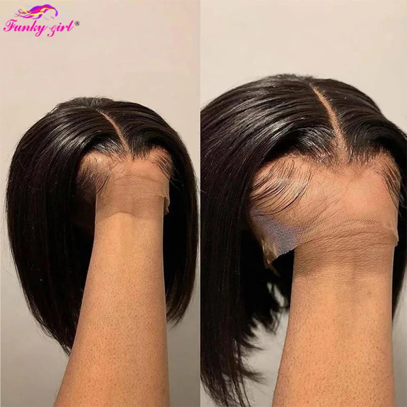 Brazilian Straight Bob Wig Human Hair Lace Front Wigs Pre-Pucked Short Bob Lace Part Wig For Women Glueless Human Hair Wigs