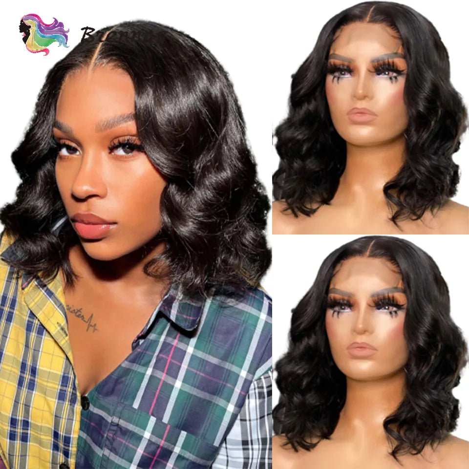 Body Wave Bob Wig 13x4 Peruvian Body Wave Lace Front Wigs Natural Color Preplucked Human Hair Lace Frontal Wigs For Black Women