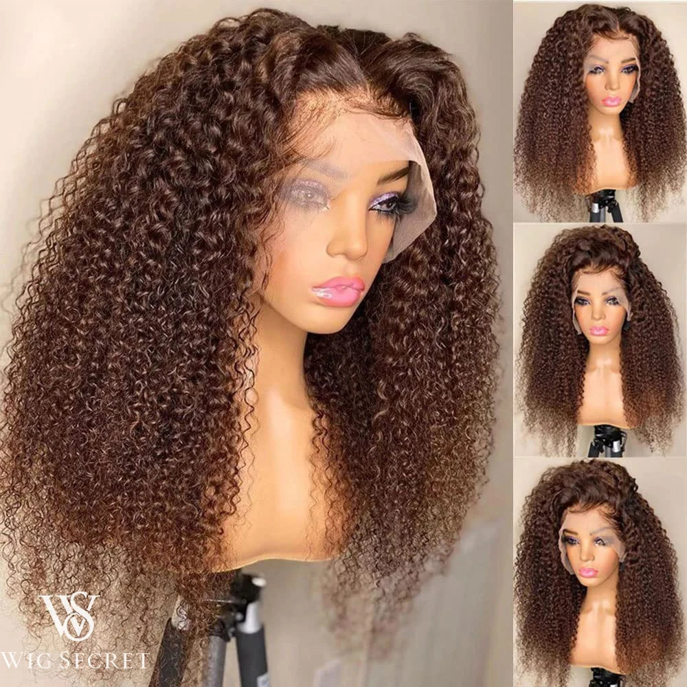 Brown Lace Front Wig Kinky Curly 13x4 Lace Frontal Wigs Brazilian Remy Colored Lace Front Human Hair Wigs 4x4 Closure Curly Wigs