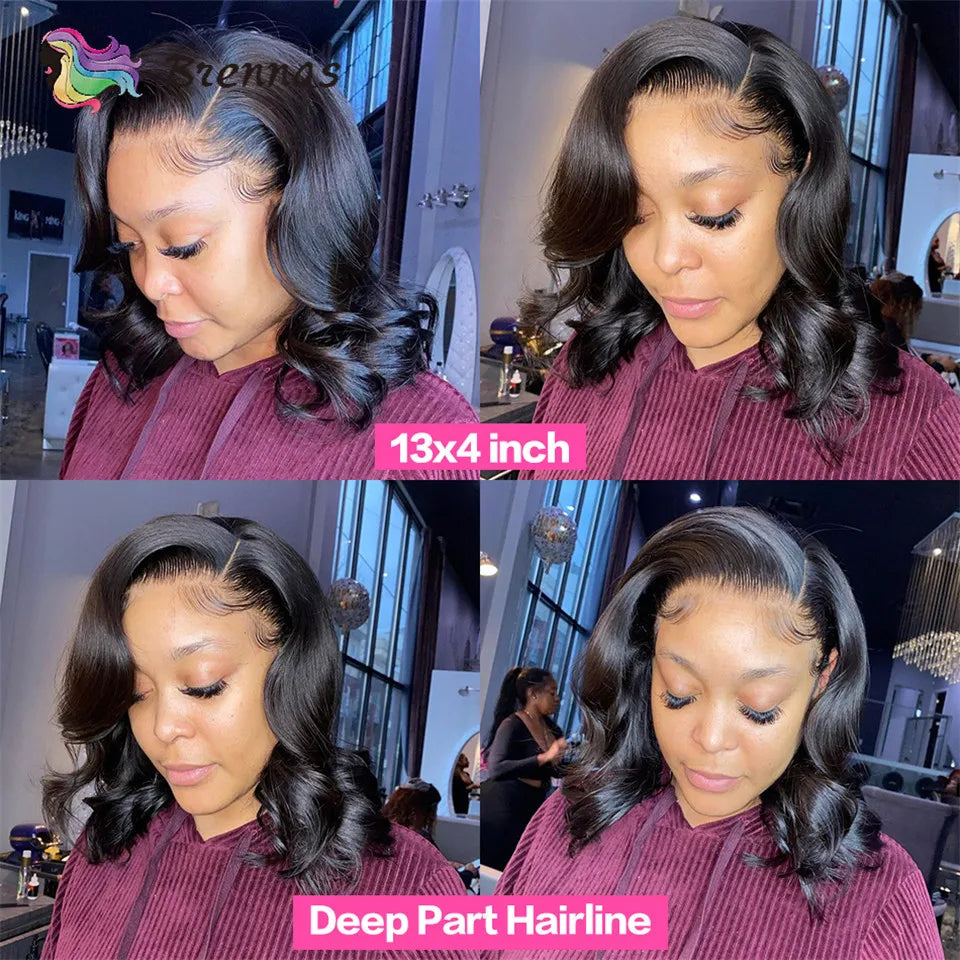 Body Wave Bob Wig 13x4 Peruvian Body Wave Lace Front Wigs Natural Color Preplucked Human Hair Lace Frontal Wigs For Black Women