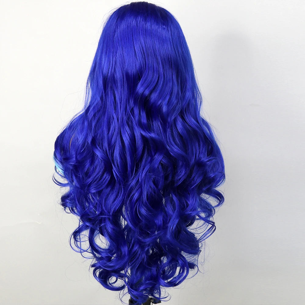 Highlight Blue Color Synthetic 30Inch Wig Loose Wave 13X4 Lace Front Drag Queen Cosplay Wigs For Black Women Pre Plucked