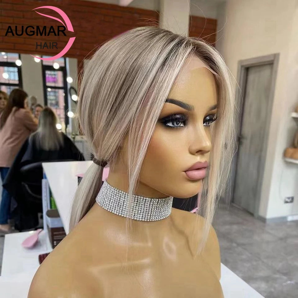 13x4 Short Bob Highlight Wig Human Hair 13x6 HD Lace Frontal Wig Ash Blonde 360 Straight Lace Front Human Hair Wigs For Women