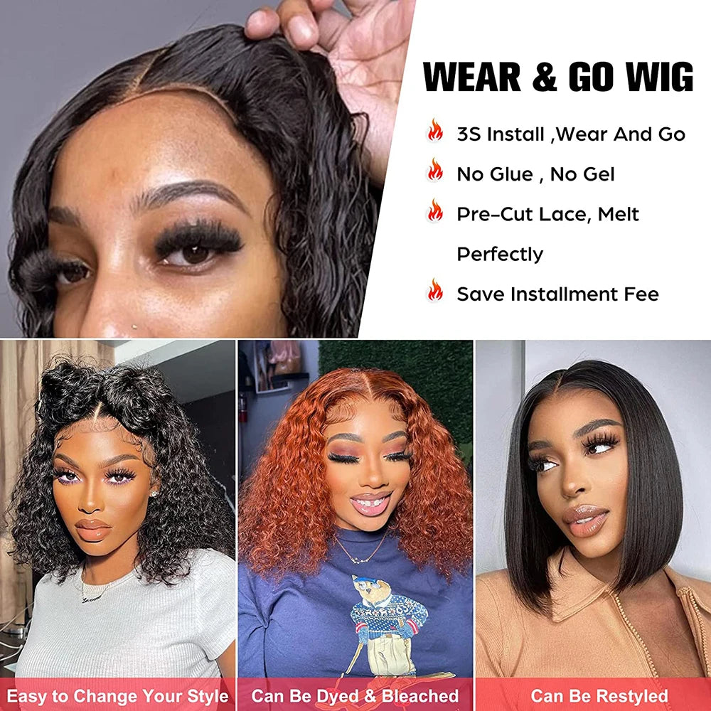 Fayniss Wear And Go Deep Wave Bob Wigs For Women Human Hair Curly Glueless Wig Ready To Go Human Hair Wigs Pre Cut Lace Air Wig