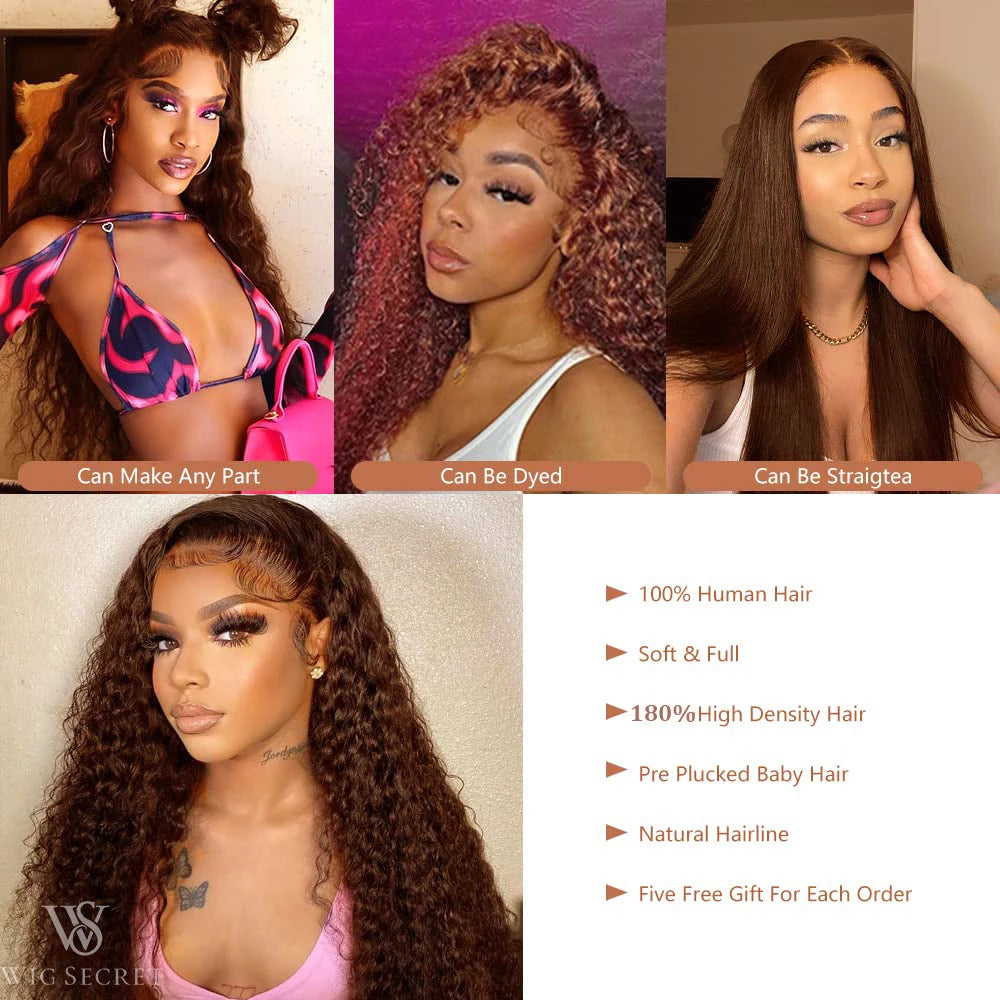 Brown Lace Front Wig Kinky Curly 13x4 Lace Frontal Wigs Brazilian Remy Colored Lace Front Human Hair Wigs 4x4 Closure Curly Wigs