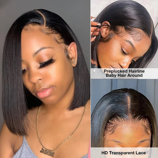 Sleek Bone Straight Transparent Lace Front Remy Human Hair Bob Pre plucked 13x4  Wig Unit