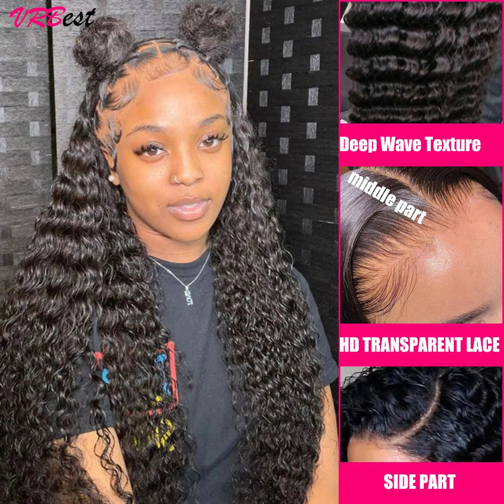 13x6 Deep Wave Frontal Wig HD Transparent Lace Front Wigs 13x4 Lace Front Human Hair Wigs For Women 32 Inch Brazilian Curly Wig