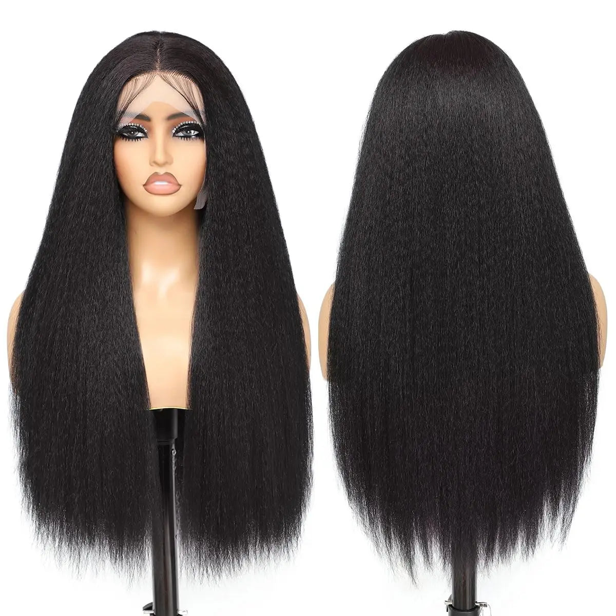 Wear And Go Glueless Wig Kinky Straight Wig Black 613 Blonde Yaki Lace Front Wig For Women Synthetic Lace Wigs Heat Temperature