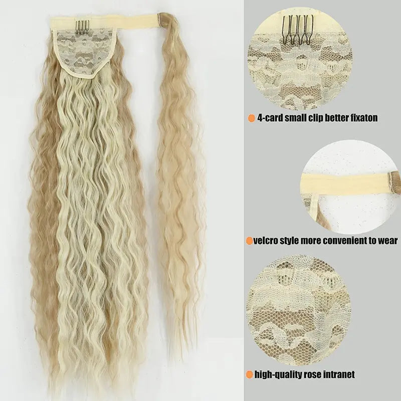 Synthetic Corn Wavy Long Ponytail For Women Hairpiece Wrap On Clip Hair Extensions Black Brown Pony Tail