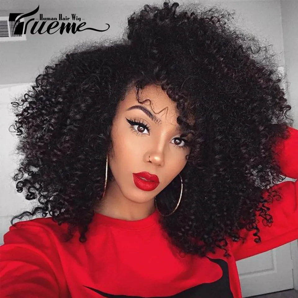 Trueme Afro Kinky Curly Lace Bob Wig Brazilian Lace Front Human Hair Wigs Pre-Plucked Jerry Curly Human Hair Lace Wig For Women