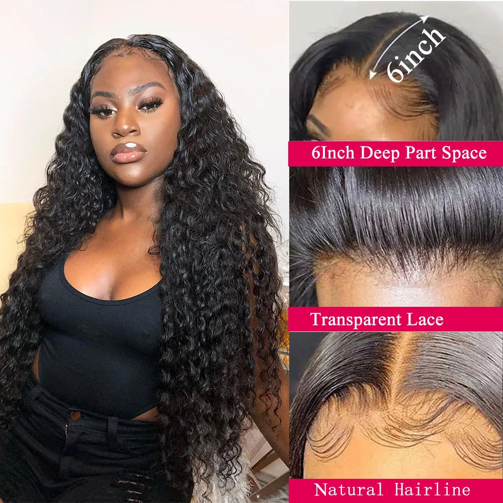 13x6 Deep Wave Frontal Wig HD Transparent Lace Front Wigs 13x4 Lace Front Human Hair Wigs For Women 32 Inch Brazilian Curly Wig