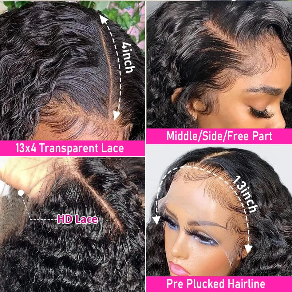 Glueless Wigs Deep Curly Lace Front Human Hair Wigs 13x4 HD Lace Frontal Wigs Brazilian Deep Wave Lace Wig 4X4 Lace Closure Wigs