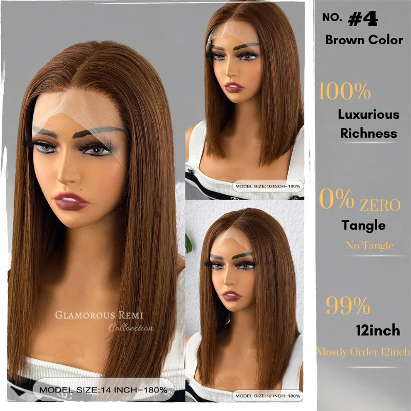 Straight Short Bob Wig Brazilian Brown Straight Lace Front Wigs For Women Human Hair Preplucked Straight Bob HD Lace Frontal Wig