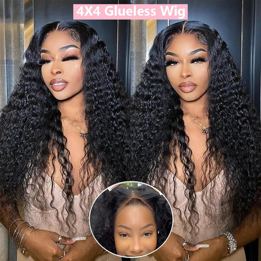 Glueless Wigs Deep Curly Lace Front Human Hair Wigs 13x4 HD Lace Frontal Wigs Brazilian Deep Wave Lace Wig 4X4 Lace Closure Wigs