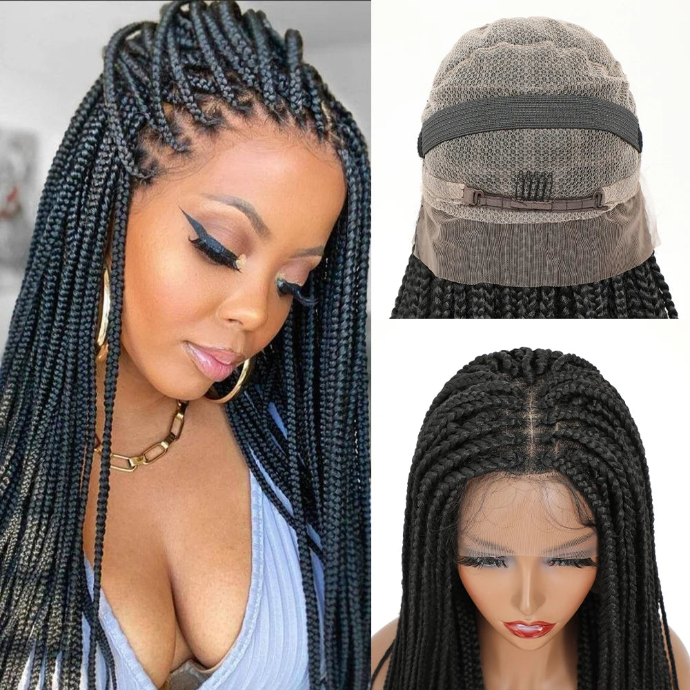 X-TRESS 32" Full Lace Front Box Braided Synthetic Wigs Knotless Cornrow Braids Black Lace Frontal Wigs With Baby Hair for Women