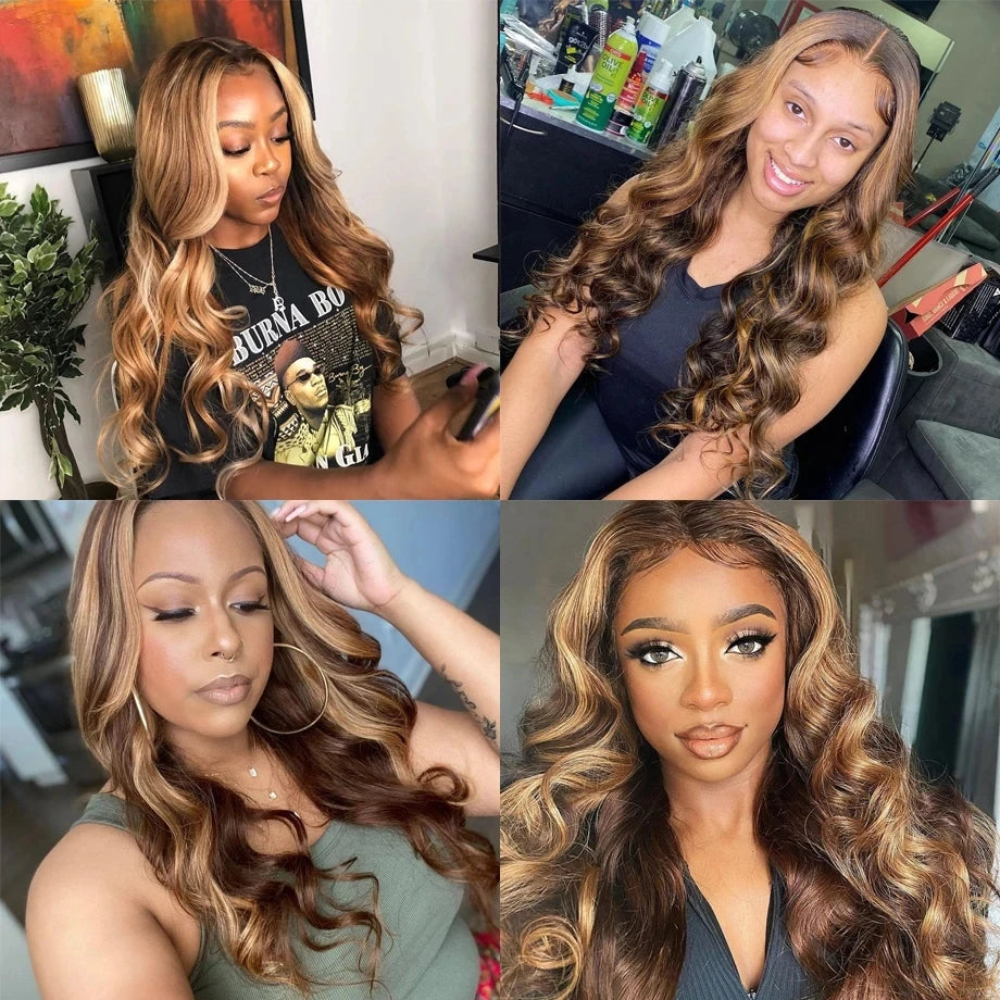 Ombre Body Wave Lace Front Wig 360 HD Highlight 13X6 13X4 Lace Frontal Wigs 30 inch Brazilian Colored Human Hair Wigs for Women