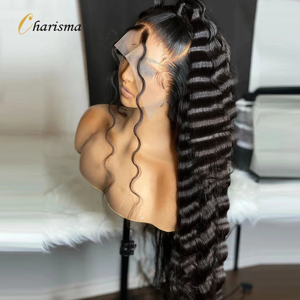 Charisma Deep Wave Lace Front Wigs for Black Women Synthetic Lace Front Wig Heat Resistant Fiber Natural Hailrline Daily Wigs