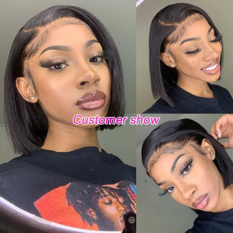 Short Bob Lace Front Straight Wig 13x1 T Part Pixie Bob Lace Human Hair Wigs for Women Pre Plucked Brazilian Remy Lace Front Wig