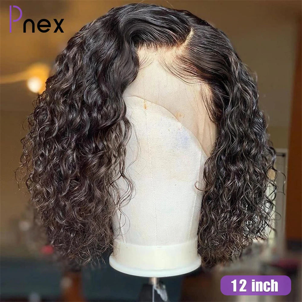 Glueless Short Curly Human Hair Bob Wig Water Lace Front Human Hair Wigs For Women Pre Plucked Peruvian 13x4 Lace Front Wig 180%