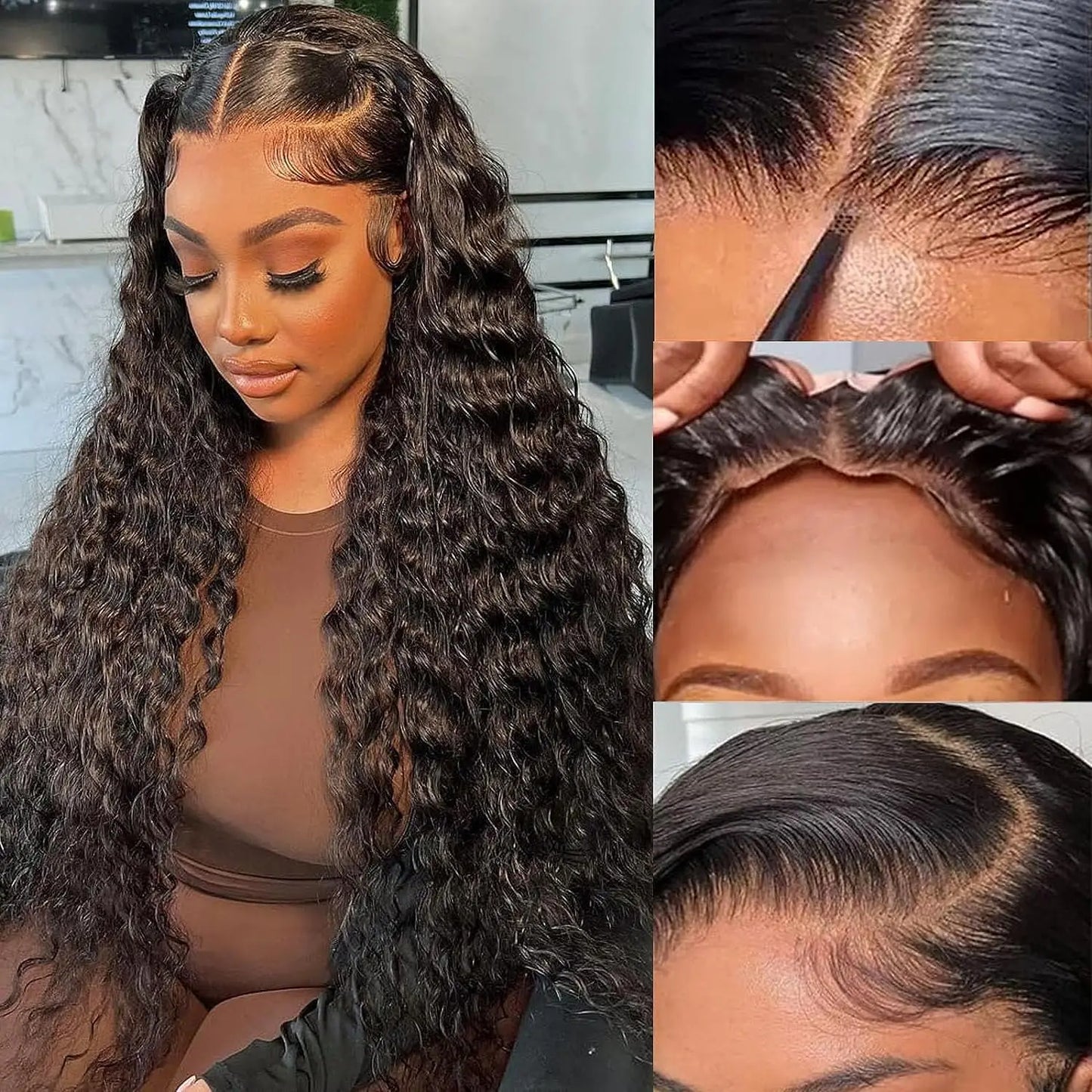 Glueless Wigs Deep Curly Lace Front Human Hair Wigs 13x4 HD Lace Frontal Wigs Brazilian Deep Wave Lace Wig 4X4 Lace Closure Wigs