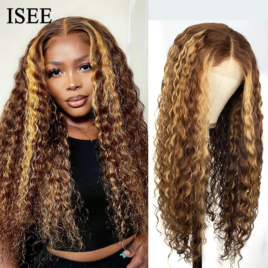 Water Wave Lace Front Wig Highlight Wig Human Hair ISEE HAIR 4/27 Ombre Lace Wig For Women Mongolian Water Wave Lace Closure Wig