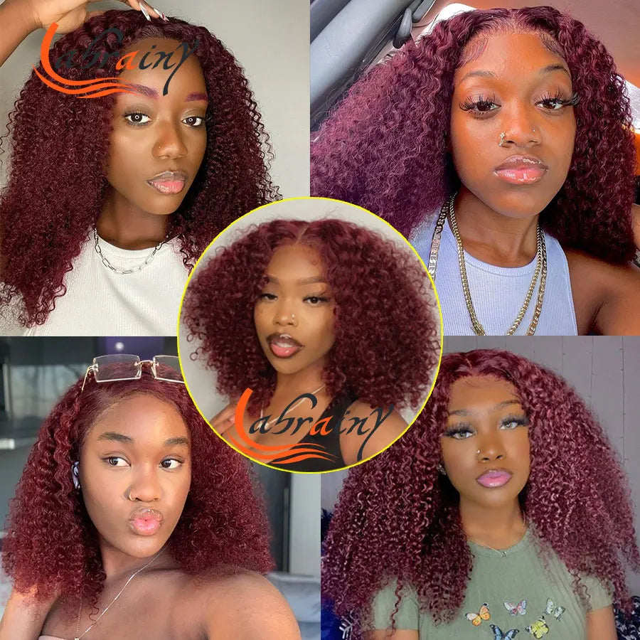 13x4 Curly Bob Burgundy Pixie HD Lace Frontal Human Hair Wigs 99J Red Lace Front Wig Colored Straight Deep Wave Brazilian 13x6x2