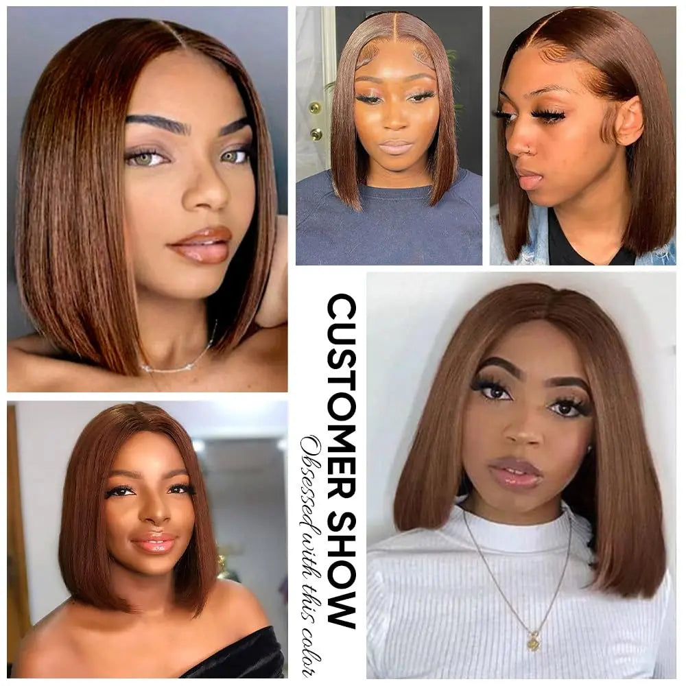 Straight Short Bob Wig Brazilian Brown Straight Lace Front Wigs For Women Human Hair Preplucked Straight Bob HD Lace Frontal Wig