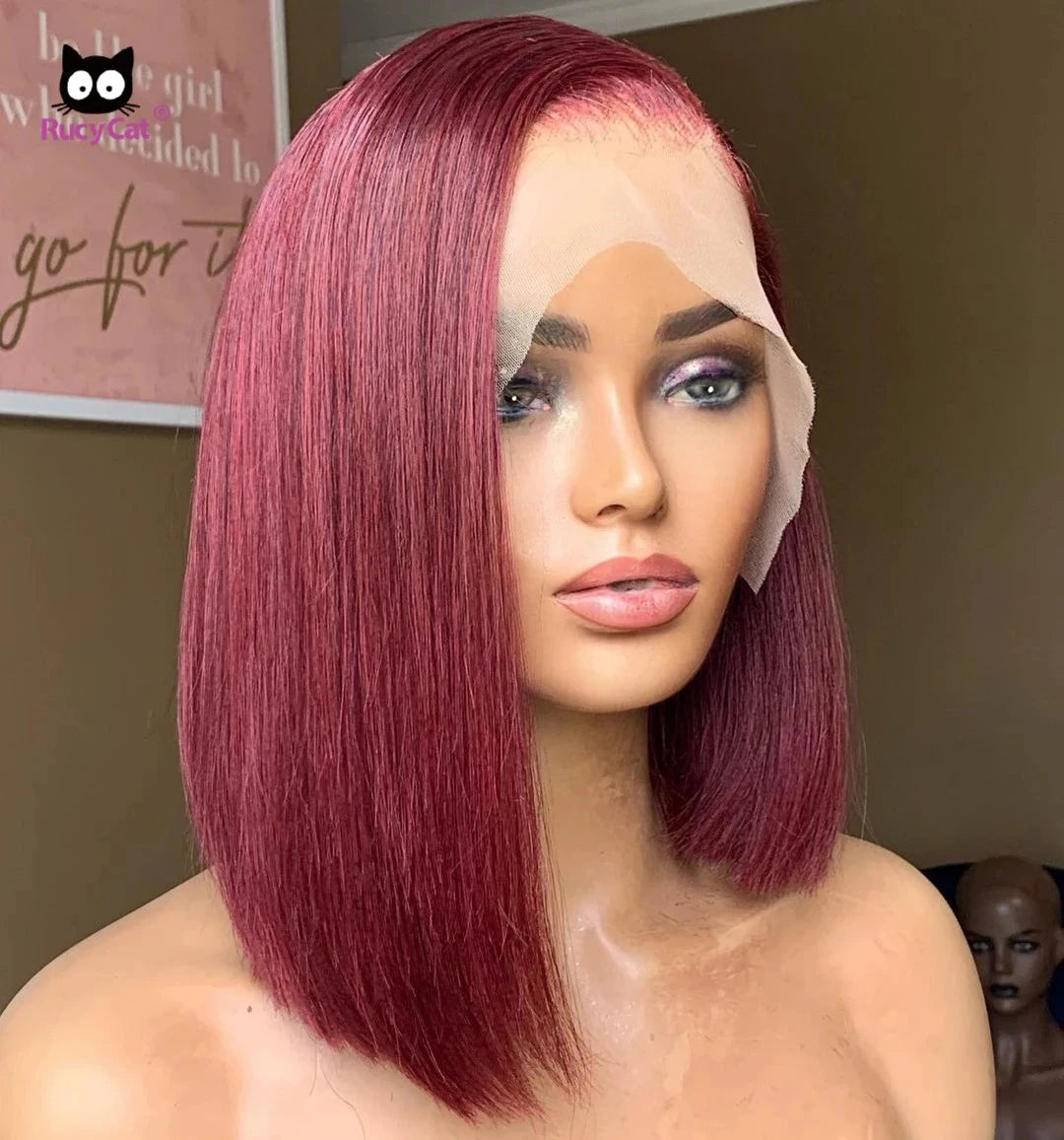 Burgundy Lace Front Wig 99J Straight Bob Hair Wig Human Hair Lace Frontal Wig 250 Density 13x4 Short Bob Human Hair Wigs