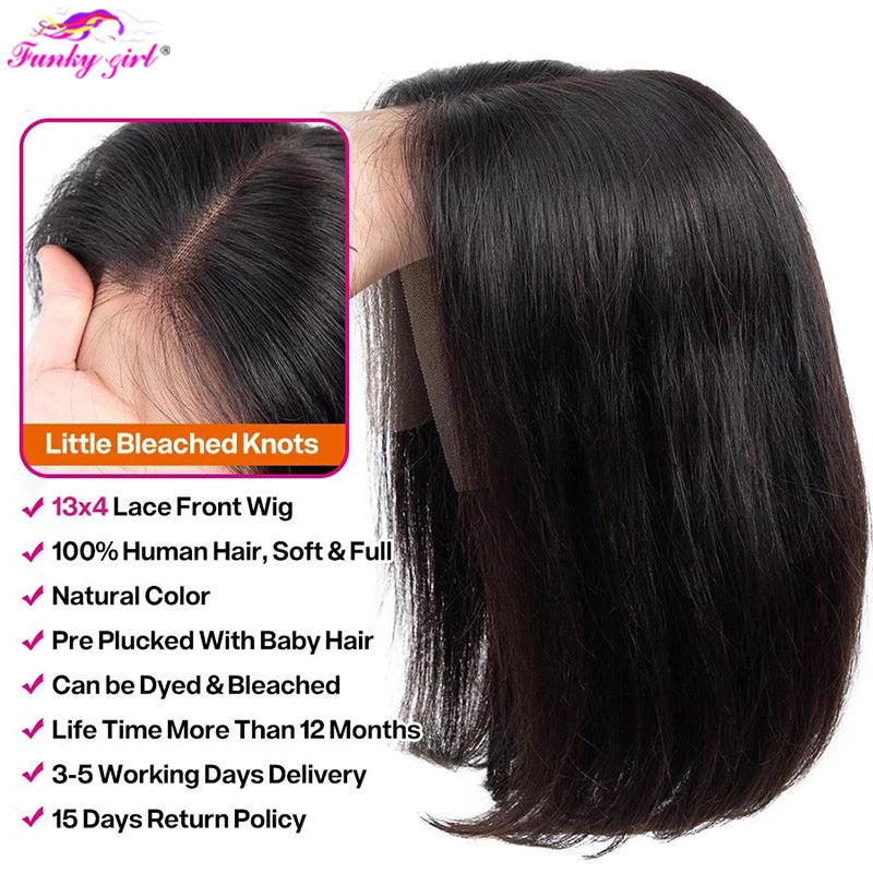 Brazilian Straight Bob Wig Human Hair Lace Front Wigs Pre-Pucked Short Bob Lace Part Wig For Women Glueless Human Hair Wigs