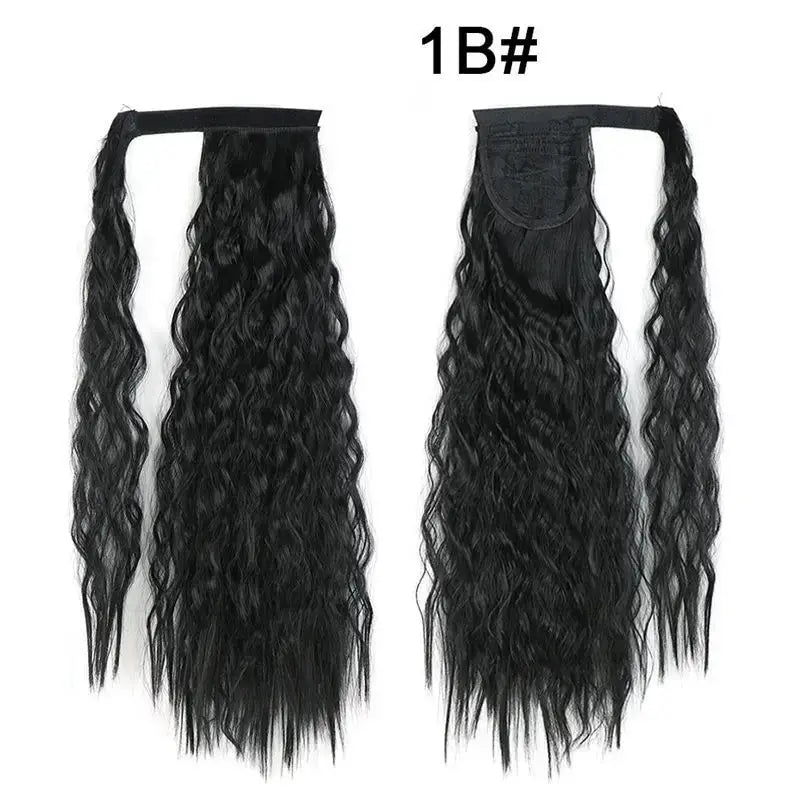 Synthetic Corn Wavy Long Ponytail For Women Hairpiece Wrap On Clip Hair Extensions Black Brown Pony Tail