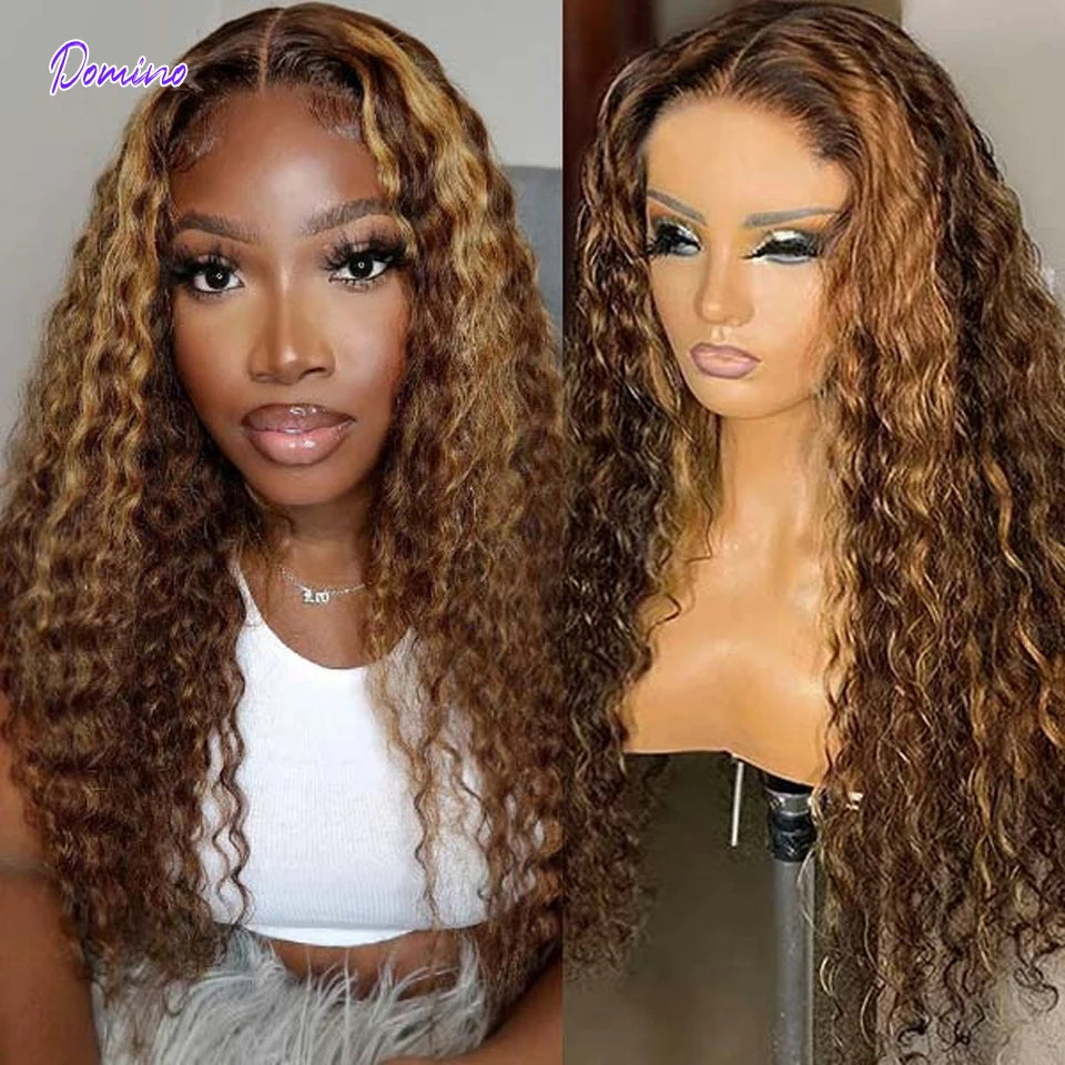 Highlight Wig Human Hair Honey Blonde Deep Wave Lace Front Wigs Transparent Brazilian Bone Straight Lace Front Human Hair Wigs