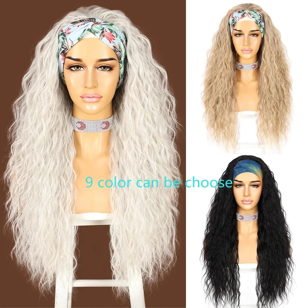 BeautyTown Synthetic Headband Wig Long Kinky Curly Grey White Red 99J Brown Pink Blue Wigs Cosplay Glueless Hair 2 Free Bands