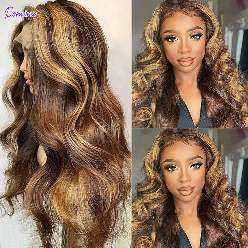 Highlight Wig Human Hair Honey Blonde Deep Wave Lace Front Wigs Transparent Brazilian Bone Straight Lace Front Human Hair Wigs