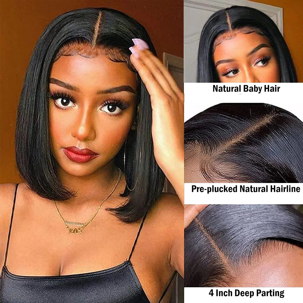 X-TRESS 16 Inch Short Straight Synthetic Bob Wig Middle Part Lace Front Wigs With Body Hair Natural Daily Hairstyle for Women