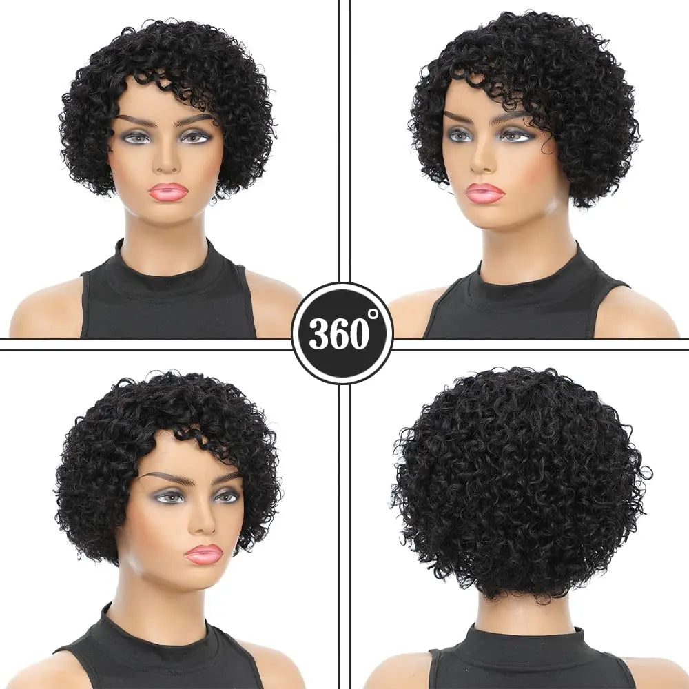 Short Kinky Curly Human Hair Wig Afro Short Wigs Pixie Cut Wig Human Hair No Lace Front Natural Brazilian Hair Wigs For Women