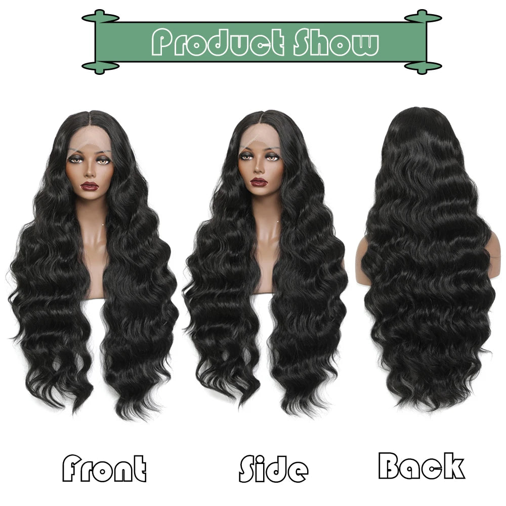 X-TRESS Synthetic Lace Front Wig for Black Women Black Color 32 Inch Long Body Wave Hair Lace Wigs with Baby Hair Heat Resistant