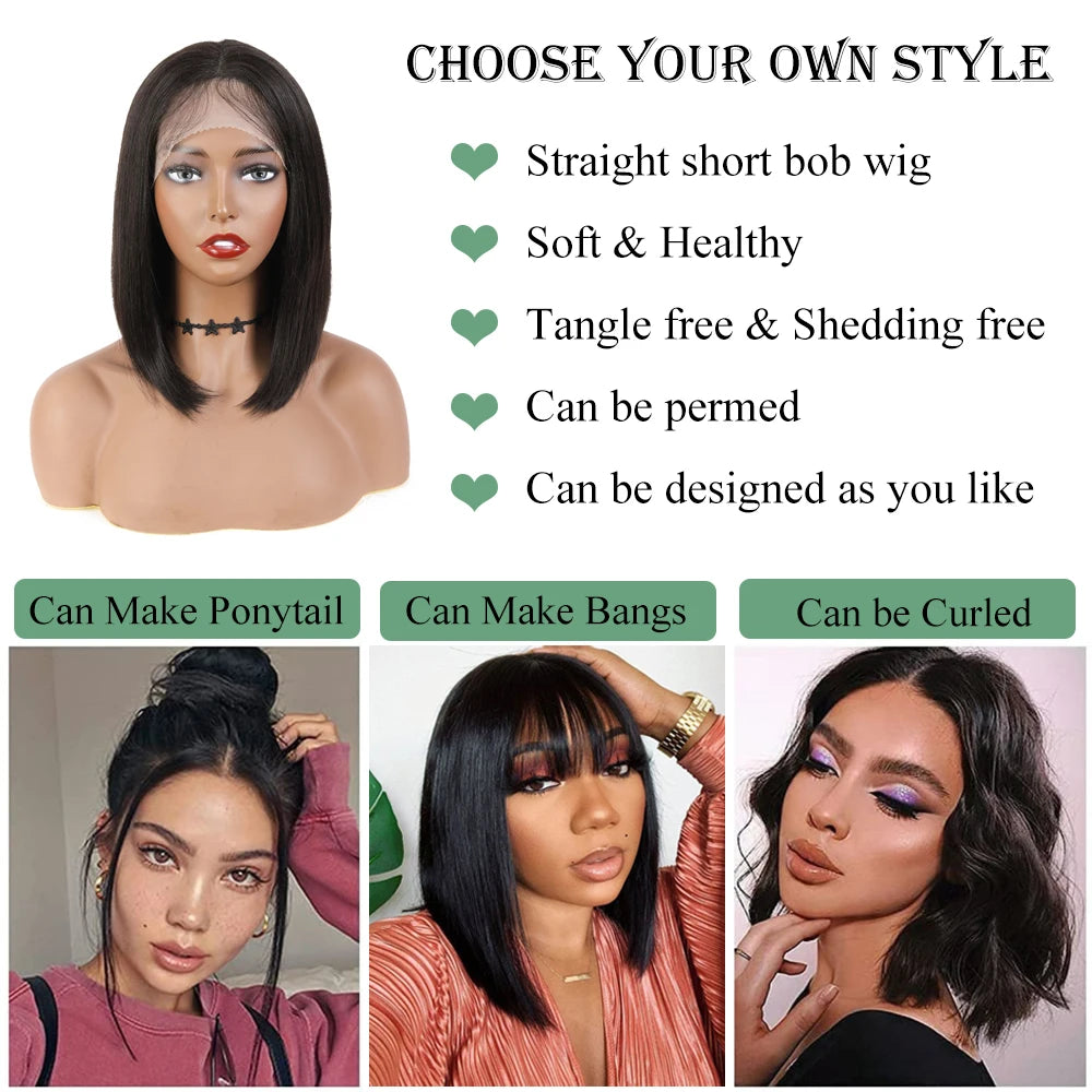 X-TRESS 16 Inch Short Straight Synthetic Bob Wig Middle Part Lace Front Wigs With Body Hair Natural Daily Hairstyle for Women