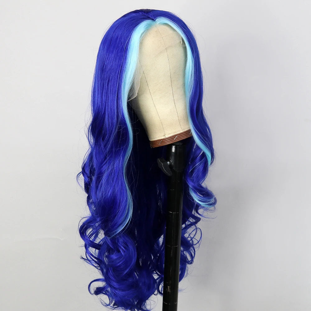 Highlight Blue Color Synthetic 30Inch Wig Loose Wave 13X4 Lace Front Drag Queen Cosplay Wigs For Black Women Pre Plucked