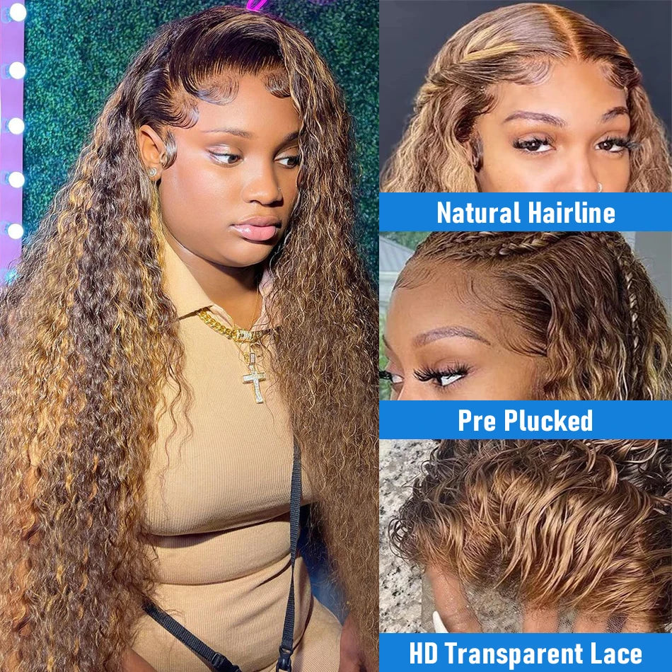 Sexy Curly Girl Brazilian Remy Ombre Curly Lace Front Human Hair 250% Density Deep Wave Wig Unit