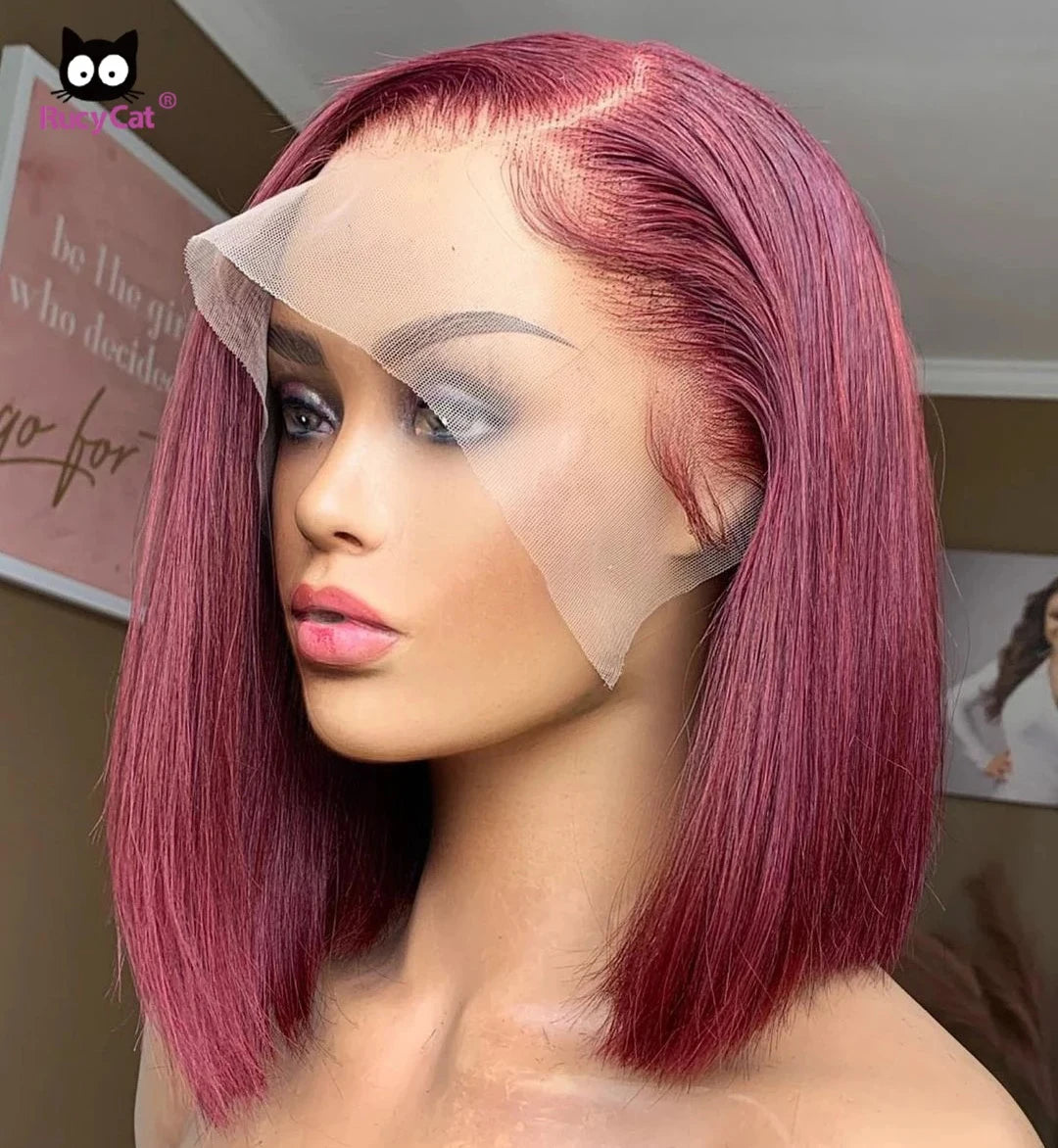 Burgundy Lace Front Wig 99J Straight Bob Hair Wig Human Hair Lace Frontal Wig 250 Density 13x4 Short Bob Human Hair Wigs