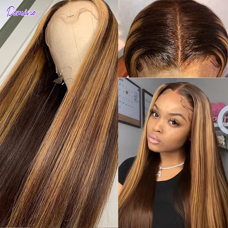 Highlight Wig Human Hair Honey Blonde Deep Wave Lace Front Wigs Transparent Brazilian Bone Straight Lace Front Human Hair Wigs