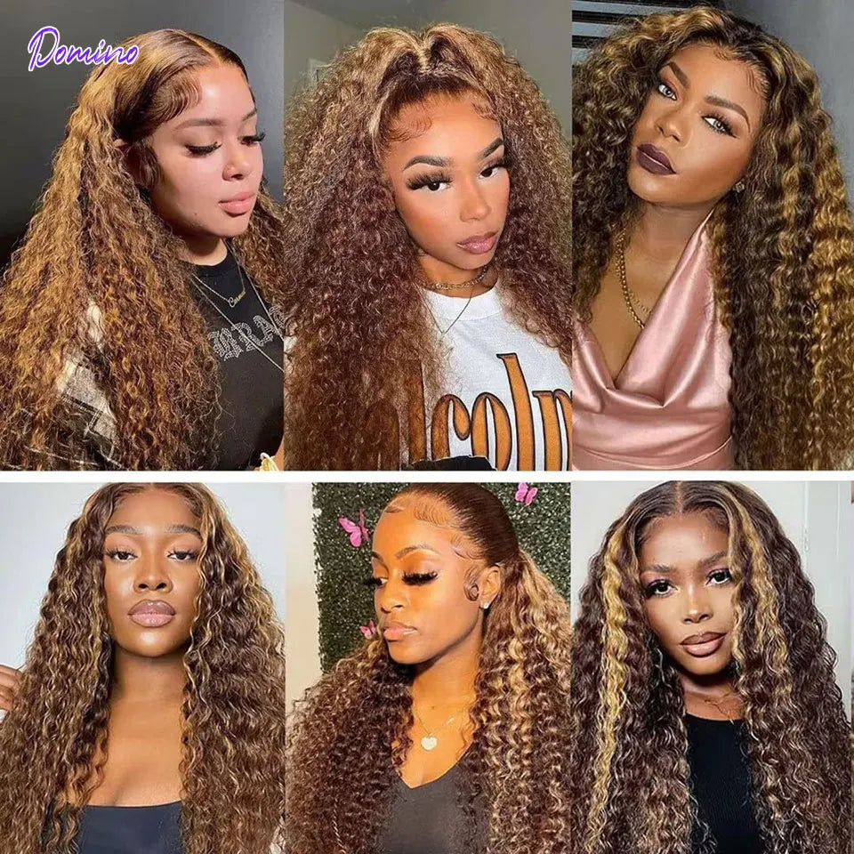 Highlight Wig Human Hair Honey Blonde Deep Wave Lace Front Wigs Transparent Brazilian Bone Straight Lace Front Human Hair Wigs