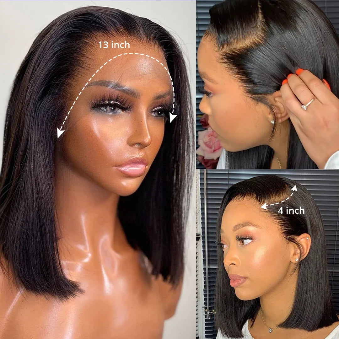 Sleek Bone Straight Transparent Lace Front Remy Human Hair Bob Pre plucked 13x4  Wig Unit