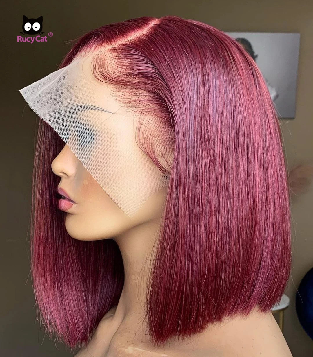 Burgundy Lace Front Wig 99J Straight Bob Hair Wig Human Hair Lace Frontal Wig 250 Density 13x4 Short Bob Human Hair Wigs